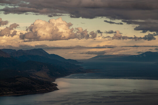 Sunset, Mountains, Landscapes, Clouds, sky, Reflection, sailboats, orange colors, nature, senderismo, hiking, trekking