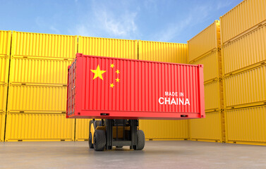 Forklifts are lifting containers made in China