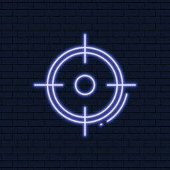 target  neon icon. Thin line target  icon from business and finance collection. Editable vector isolated on blue brick wall background. Outline  target  symbol can be used web and mobile.