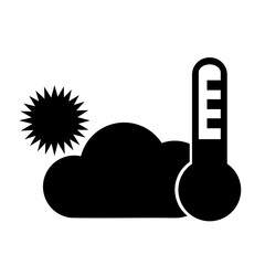 Vector illustration, web thermometer icon, cloud and sun. Flat design. Isolated on a white background. 
