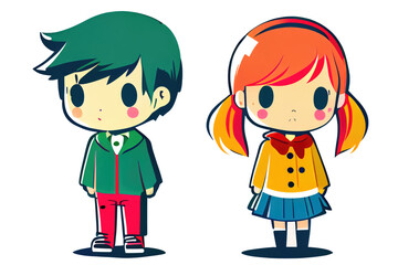 Cute boy and cute girl cartoon style on transparent background.generative ai