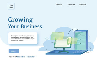 Landing Page with Cloud and computer illustration