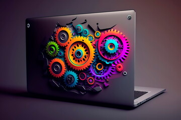 laptop with gears work for programmer Generative AI