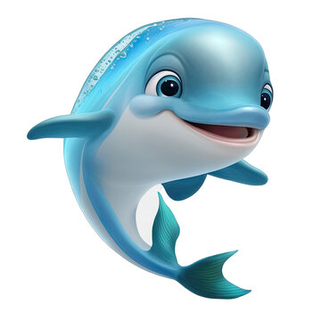 Cute Animation Cartoon Character Animal dolphin Design Elements Isolated on Transparent Background: Clear Alpha Channel Graphic for Overlays Web Design, Digital Art, PNG Image (generative AI)