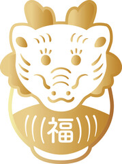 2024　だるま　ダルマ　達磨　干支　辰年　辰　たつ年　龍　正月　年賀状素材　イラスト素材　白