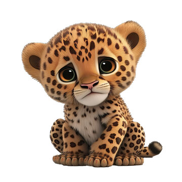 Cute Animation Cartoon Character Animal Leopard Design Elements Isolated on Transparent Background: Clear Alpha Channel Graphic for Overlays Web Design, Digital Art, PNG Image (generative AI)