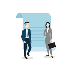 Discussion. Businessman in front of contract. Concept vector illustration