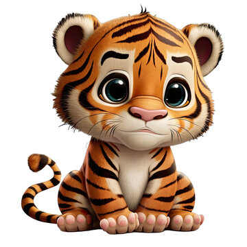 Cute Animation Cartoon Character Animal Tiger Design Elements Isolated on Transparent Background: Clear Alpha Channel Graphic for Overlays Web Design, Digital Art, PNG Image (generative AI)