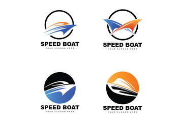 Fototapeta na wymiar Speed Boat Logo, Fast Cargo Ship Vector, Sailboat, Design For Ship Manufacturing Company, Waterway Shipping, Marine Vehicles, Transportation