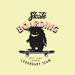 Cartoon skater skull character illustration. Vector graphic for apparel prints, posters and other uses. © Angga