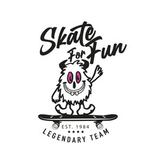 Cartoon skater skull character illustration. Vector graphic for apparel prints, posters and other uses. © Angga