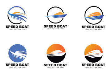 Speed Boat Logo, Fast Cargo Ship Vector, Sailboat, Design For Ship Manufacturing Company, Waterway Shipping, Marine Vehicles, Transportation