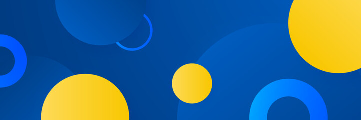 Playful Blue and Yellow Circle Abstract, Geometric Vector Banner Template