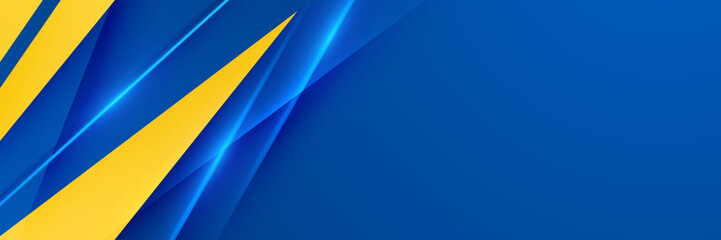 Electric Blue and Yellow Geometric Abstract Banner, Vector Background