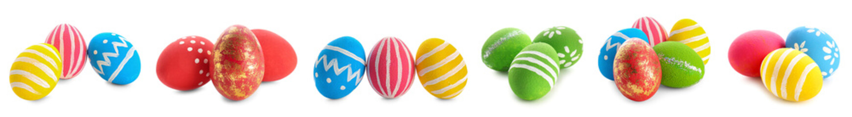 Set of beautiful Easter eggs on white background