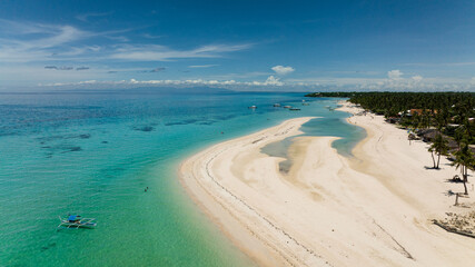 Sandy beach and turquoise water. Kota Beach. Bantayan island, Philippines.