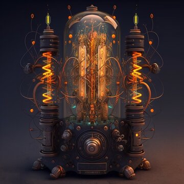 Mysterious Nixie / Vacuum Tube Device. Curious Glowing Steampunk Invention. [Sci-Fi, Fantasy, Historic, Horror Object] 