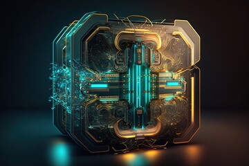 Abstract quantum computing circuit with futuristic design.
Created with generative AI technology and Photoshop.