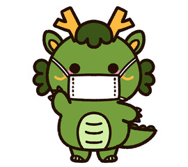 マスクをした、かわいい辰のキャラクター