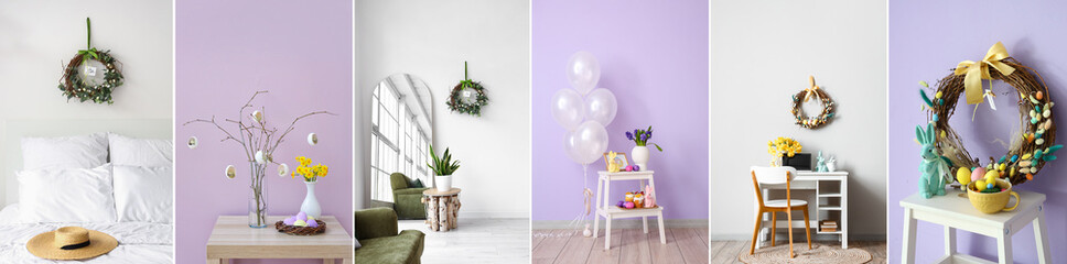 Collection of domestic interiors decorated for Easter celebration