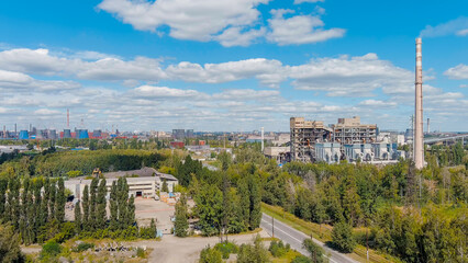 Fototapeta na wymiar Lipetsk, Russia. Iron and Steel Works. Left Bank District, Aerial View