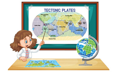 Student girl explaining tectonic plates