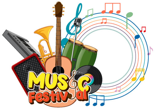 Music Festival text with musical instruments