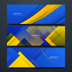 Set of Modern Blue and yellow abstract geometric design banner