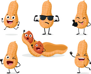 Cartoon Peanuts, set of Cute characters, Isolated on white background