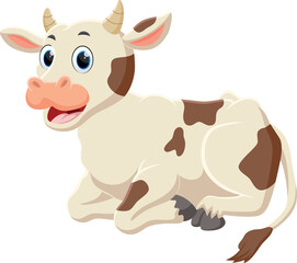 Obraz na płótnie Canvas Cartoon happy cow sitting, isolated on white background