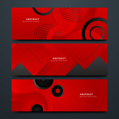 Set of modern red and black abstract geometric design banner background