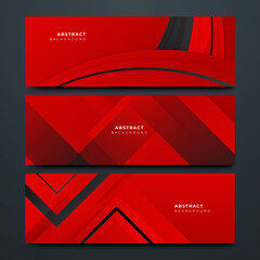 Set of modern red and black abstract geometric design banner background