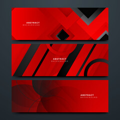 Set of modern red and black abstract geometric design banner background
