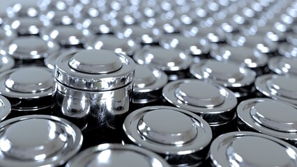 Closeup Slow motion Ev Energy Batteries in Factory Industry Pipeline production. 3D Render