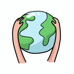 Hands holding protect the world, Zero waste, Happy earth day eco friendly. Vector illustration isolated on white