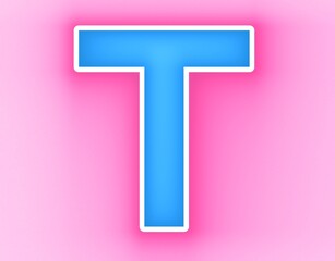 Capital Letter T alphabet uppercase sign design template element. Blue icon at magenta background.