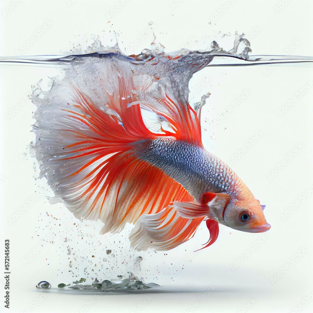 Sticker An ultra realistic Discus betta that jumps by splashing on a white background generative ai 