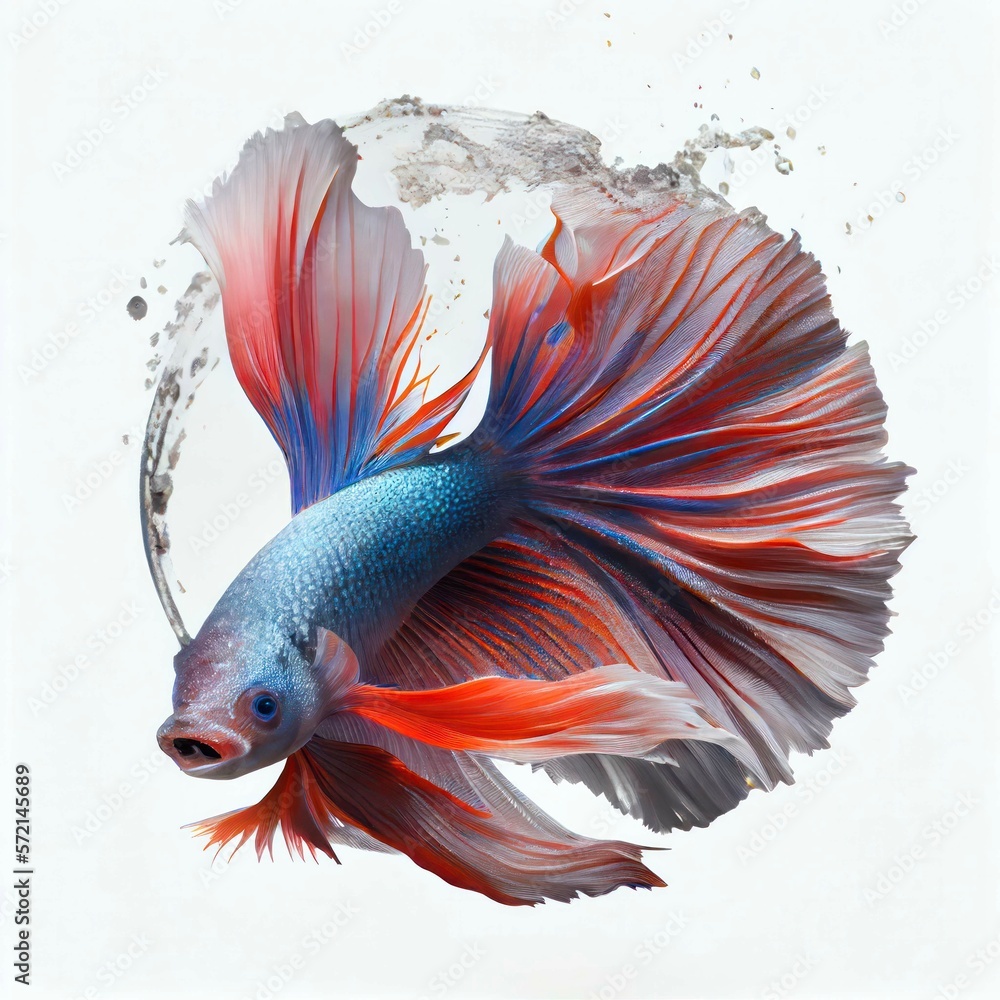 Wall mural An ultra realistic Discus betta that jumps by splashing on a white background generative ai 