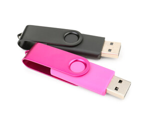 Different USB flash drives on white background