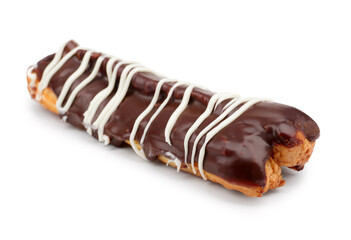 Sweet chocolate eclair isolated on white background