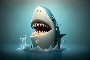 Fototapeta premium Friendly Shark with big teeth Breaching the Ocean and Saying Hello.