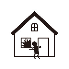 モノクロのシンプルな住宅と防犯のイラスト