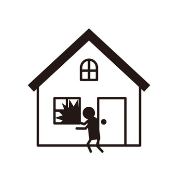 recommend clip art: モノクロのシンプルな住宅と防犯のイラスト