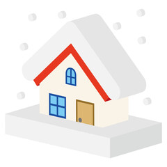シンプルな立体感のある住宅と災害のイラスト　豪雪