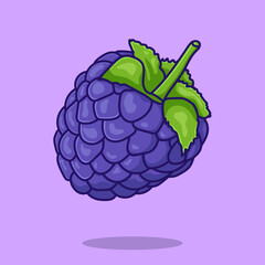 cartoon blackberry, black raspberry, multicolored doodle icon. Vector illustration of a blackberry berry with leaves