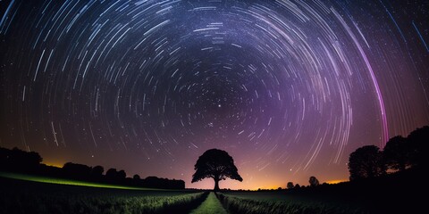 night landscape and milky way galaxy background, long exposure, Meteor Shower, Dynamic shooting, Generative AI