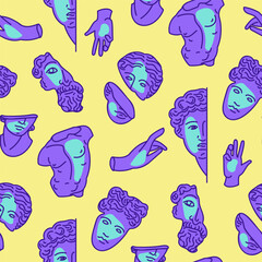 Seamless pattern v greek ancient sculpture statues