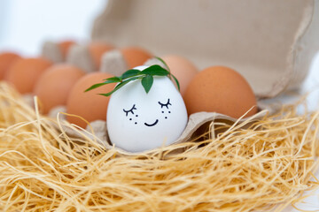 Egg with a smile, Easter concept. Happy Easter.