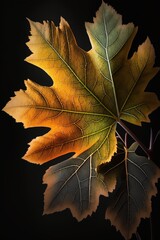 Maple leaf dark background dried look beautiful generative ai