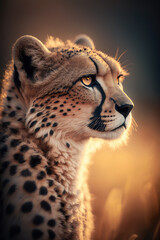 Cheetah wild cat amazing portrait on blured background, text space, africa